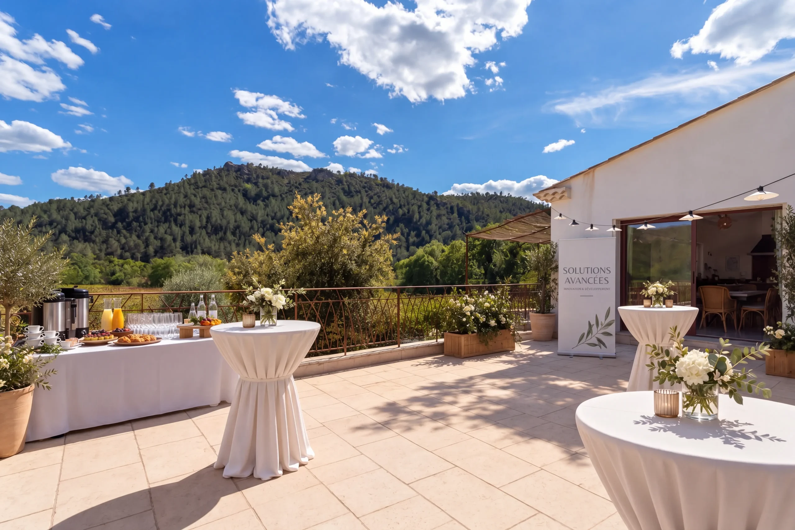Vue d'ensemble de la Bastide de Basson avec sa piscine entourée de verdure à Correns